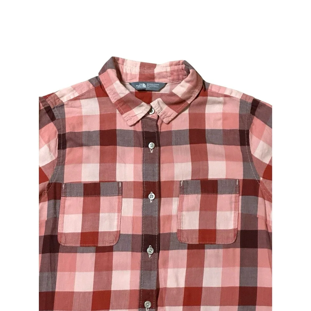 The North Face size L button down burnt orange plaid long sleeve casual cabin
